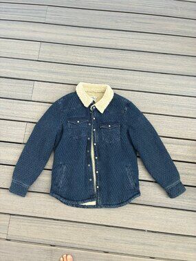 Flint and Tinder Sherpa-Lined Quilted Bone Button Western Shirt Jacket - L